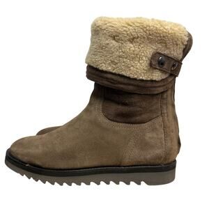 Aquatalia Perdi Taupe Suede Cuffed Boots Faux-Fur Back Zip Convertible 7.5